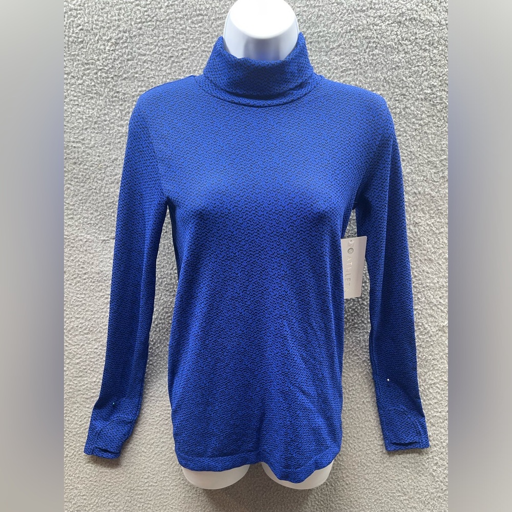 Athleta Flurry Peak turtleneck Top tunic Tanzanite blue  black size small.